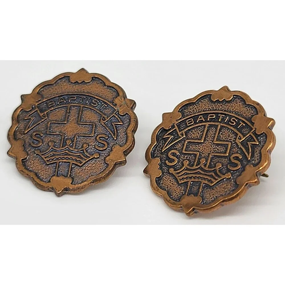 Baptist S.S. Sunday School Pins Lot of 2 Copper Tone Broadman Supplies USA